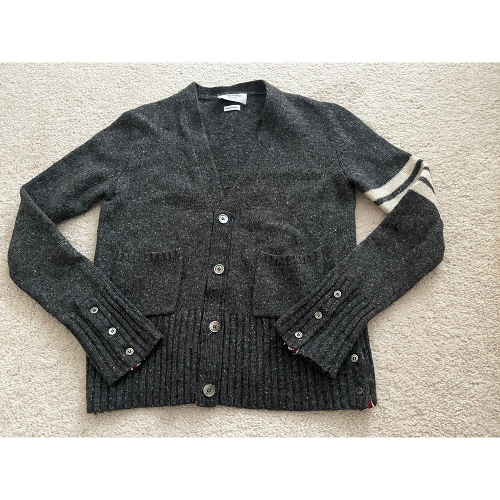 Thom Browne Mens Charcoal Gray V-Neck Cardigan Wool Mohair Blend Sz 1